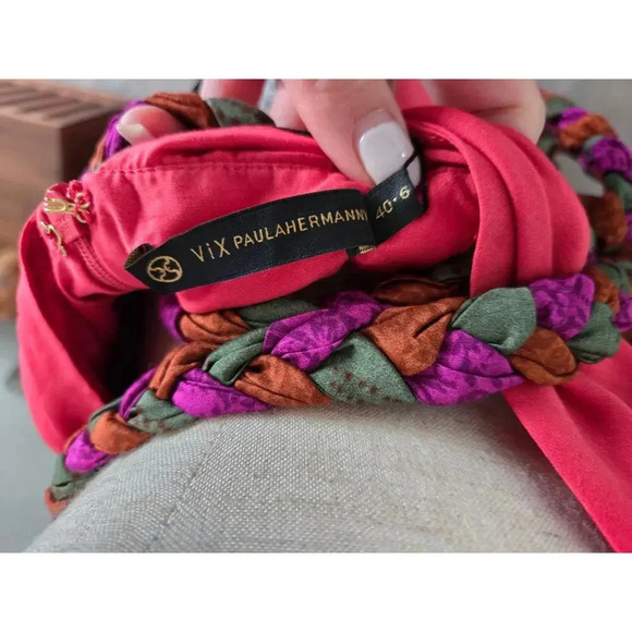 Nwt Vix By Paula Hermanny One Shoulder Maxi Belted Dress sz 6 - Picture 3 of 6